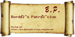 Bordás Patrícius névjegykártya